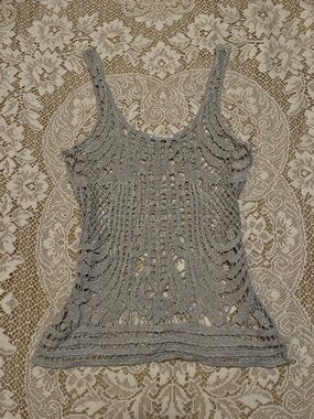 Studio C Y2K Glittery Crochet Tank Top, Silver-Grey, Size S